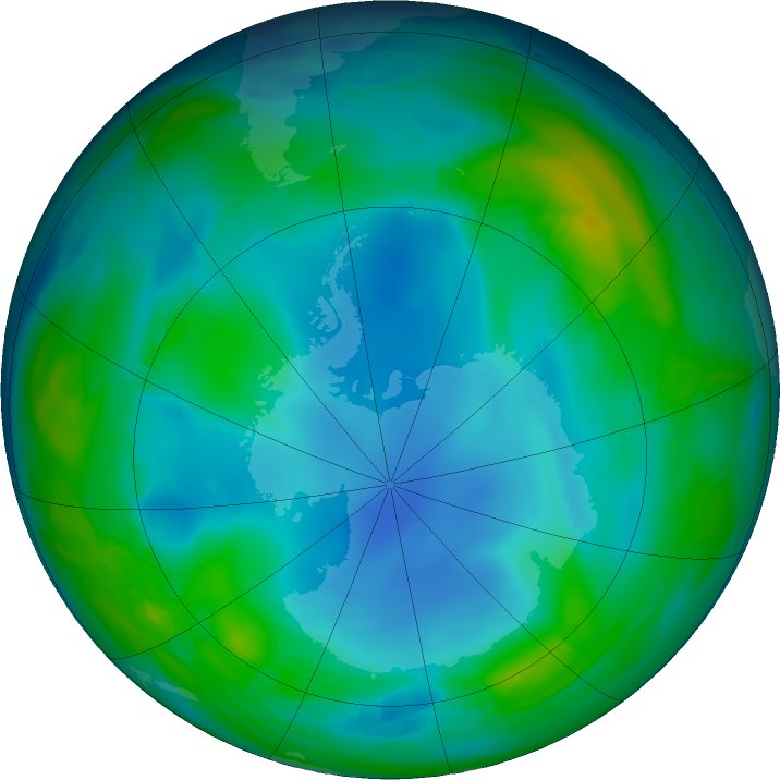 Antarctic ozone map for 15 June 2017